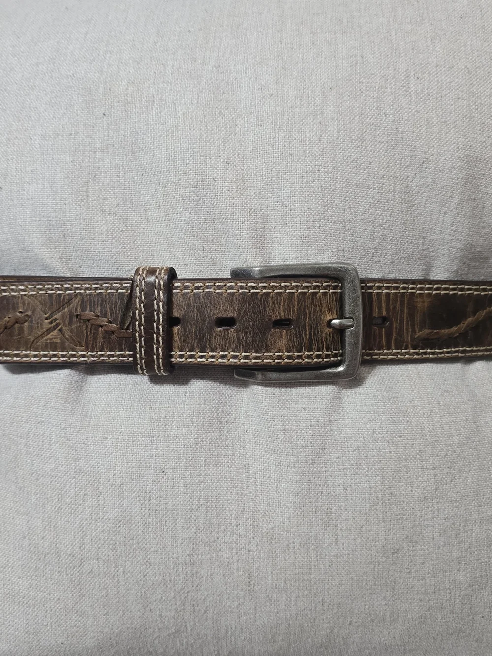 TWISTED X TOOLED LEATHER BELT BROWN WESTERN DISTRESSED RUGGED MENS 36